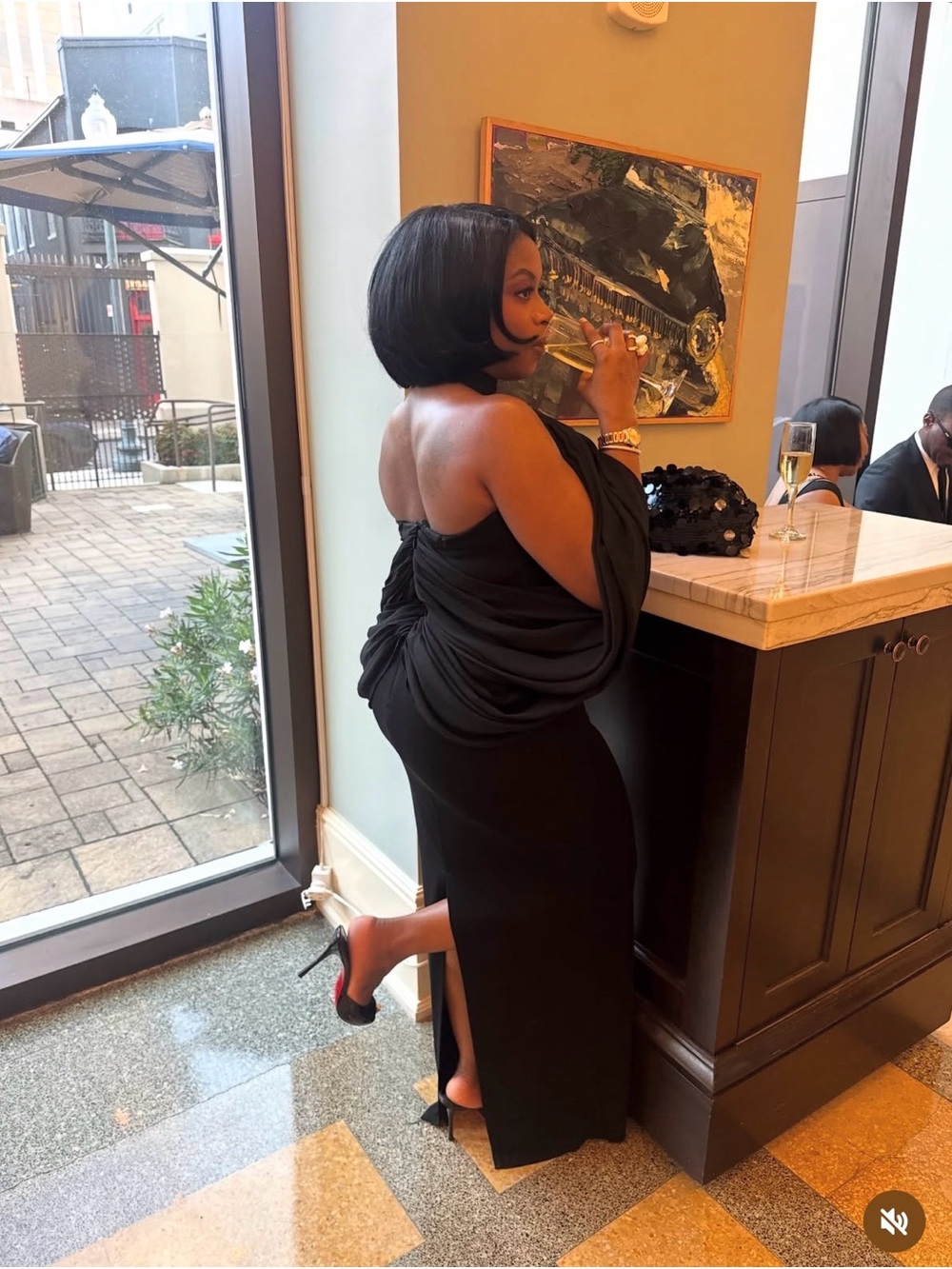 Michael Costello Black Backless Draped Evening Gown